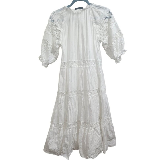 En Saison White Eyelet Midi Dress XS Boho Lace Peasant Summer Cottagecore Flowy - Picture 5 of 11